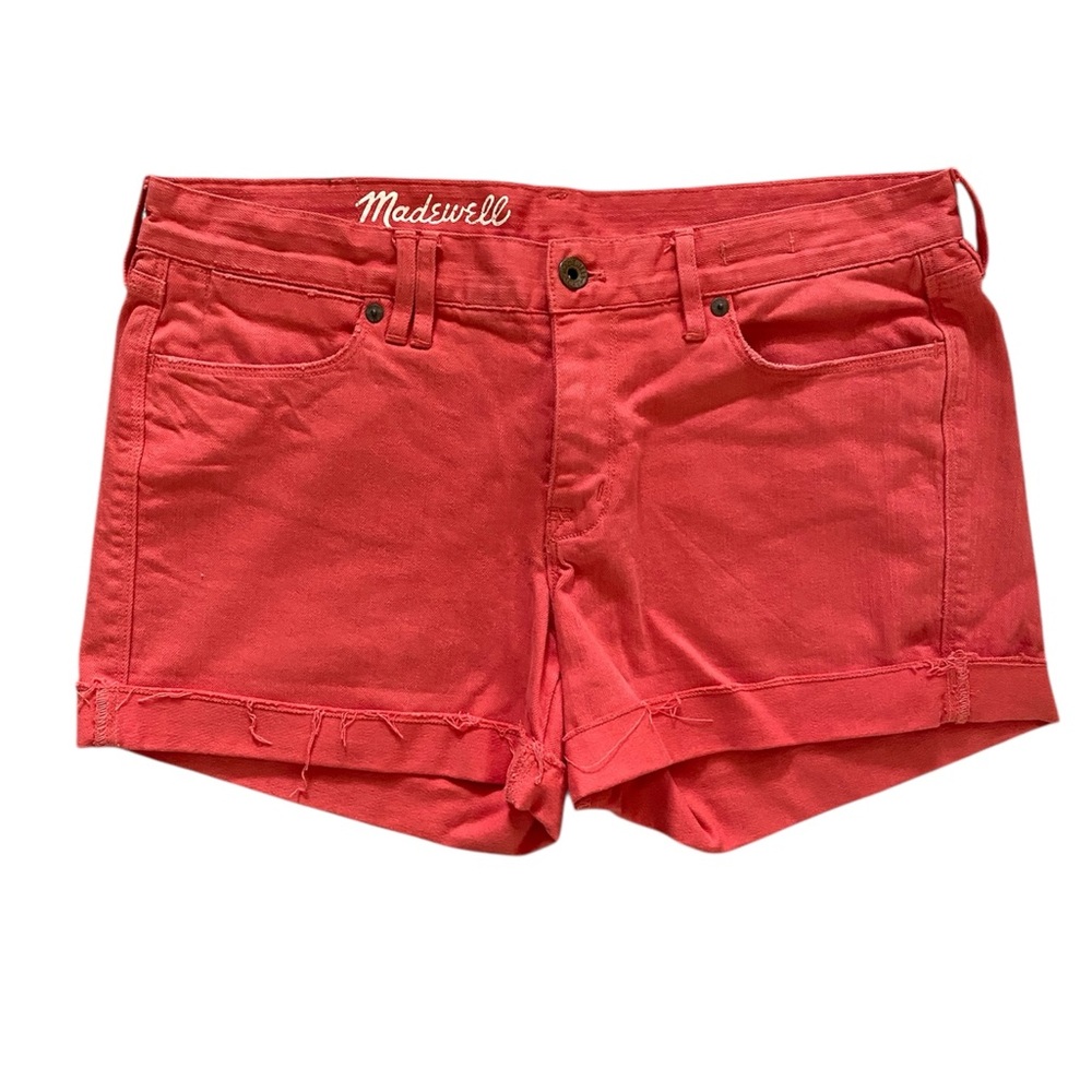 Madewell Women’s Cuffed Denim Jean Shorts Orange Coral Size 30